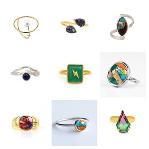 Best Selling 12mm Fine Silver Sterling <b>Ring</b> <b>Dainty</b> Hexagon Shape Featuring Mohave Green Copper Turquoise Gemstone Bezel for Her - Product Image 2