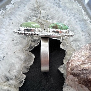 Bague ajustable en argent sterling de style sud-ouest avec turquoise verte sertie, bijoux faits à la main pour femmes, style bohème, mode vintage - Product Image 5