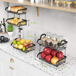 Corbeille à fruits à 2 niveaux Farmhouse pour le comptoir de la cuisine Support de panier de stockage des aliments en métal détachable - Product Image 5