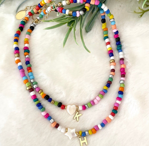 Custom <b>Beaded</b> <b>Necklace</b>, Dainty Initial <b>Necklace</b>, Tiny Letter <b>Necklace</b> Fringe <b>Beaded</b> Bandana - Product Image 2