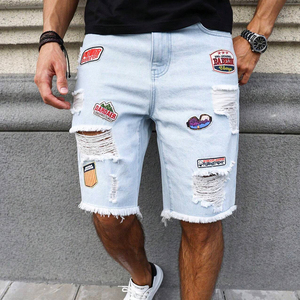 Pantalones cortos de mezclilla rasgados personalizados para hombre, pantalones vaqueros ajustados, estilo vaquero destruido con lavado vintage, ropa de calle informal, ropa de verano al por mayor - Product Image 6