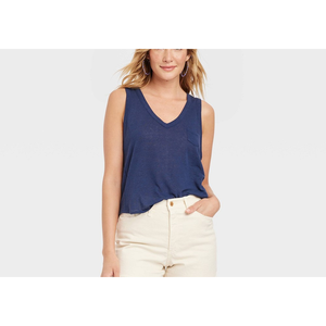 Canotta da Donna Blu Navy in Lino, Taglia XL Universale, Stile Casual Basico, Colletto con Fiocco, Decorazione in Pizzo, Tessuto Traspirante, Personalizzabile - Product Image 2