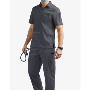 Combinaison de blouses d'hôpital pour hommes, été, couleur personnalisée, faible MOQ, uniforme uni, matière spandex, impression sérigraphique de haute qualité - Product Image 1