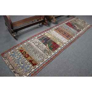 Turkish 2.5x9.4 ft Rug, Vintage <b>Runner</b> Rug, <b>Red</b> Animal Print Rug - Product Image 2