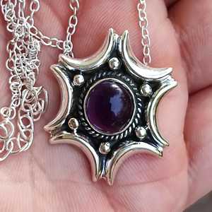 Collar de Plata de Ley 925 Hecho a Mano con Piedra de Amatista, Colgante de Gema Natural Púrpura en Forma de Estrella, Regalo de Febrero - Product Image 5