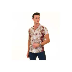 <span class=keywords><strong>Camicia</strong></span> estiva a manica corta con motivo a forma di caffè Beige e <span class=keywords><strong>viola</strong></span> in cotone Voile con collo aperto - Product Image 2