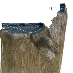 Wholesale Double Drawn Remy Russian Fish Line Silky Straight Halo Hair Extensions Natural Human Hair Flip In Extensions