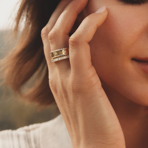 Unisex Luxury 10K Gold Moissanite Diamond Ring Modern Pyramid <b>Edges</b> Wedding Statement <b>Band</b> for Engagement or Anniversary Gift - Product Image 5