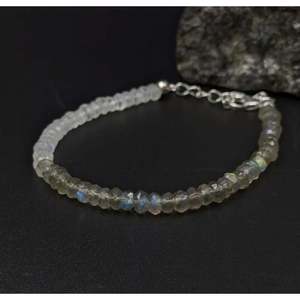 Blue Labradorite & Moonstone Cuff <b>Bracelet</b> Gold and Rose Gold Plated Featuring Diamond and Pearl for Parties or Gifts - Product Image 5