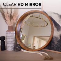 Miroir mural rustique avec cadre en bois décoratif - Couleur bois naturel - Taille personnalisable - Miroir suspendu pour chambre à coucher, salon - Forme ronde