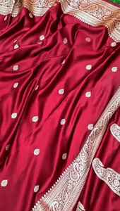 Sari Banarasi Mashru de Alta Calidad, Tela Suave y Fluida, Tejido Buti Intrincado, Tradicional, de Secado Rápido, Protección Solar - Product Image 4