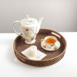 Bandejas redondas de bambú respetuosas con el medio ambiente de Vietnam Bandeja de servicio hecha a mano con detalles de ratán para uso hotelero-SR2048 - Product Image 3