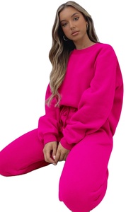 <b>Women's</b> 100% Cotton Knitted Winter Pullover Tracksuit Breathable Two-Piece Hooded Oversized <b>Lined</b> Design Front Print Logo Solid - Product Image 4