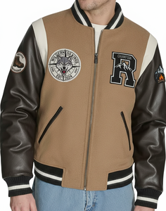 <b>Mens</b> Letterman <b>Varsity</b> <b>Bomber</b> <b>Jacket</b> with Patches Classic Embroidered College Style High Street Stand Collar - Product Image 1