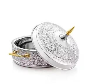 หม้อสแตนเลสแบบนูนพร้อมฐานสีทอง ภาชนะเก็บความร้อนพร้อมฝาปิด - Product Image 4