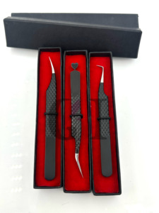 Revestimiento de polvo negro de aislamiento Punta plateada de 90 grados y pinzas de extensión de pestañas de corazón de lado trasero de 45 grados Herramientas de belleza - Product Image 5