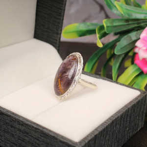 Venta al por mayor Cacoxenita Natural Super Seven Gemstone 92,5 Anillo Fino de Plata Esterlina - Product Image 1