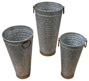Galvanized Metal Tall Planter Bucket Set with Handles Rustic Indoor Outdoor Floor Flower Pots Wholesale - Product Image 1