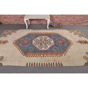 Alfombra Turca Vintage, Alfombra Grande de 5.2x9.4 pies, Alfombra Marroquí de Lana Azul Marrón - Product Image 3