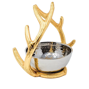 Tazón de servicio elegante de diseñador moderno con tallo de hoja decorativo de latón elegante a la venta Tazón decorativo moderno - Product Image 6