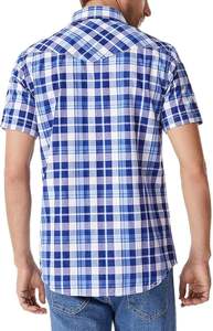 Camisa de Hombre de Corte Regular con Botones, 100% Algodón, con un Patrón de Cuadros Azules y Blancos - Product Image 4