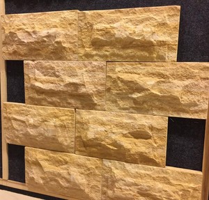 PIERRES DE DÉCOR Vente en gros Panneaux muraux en grès jaune en bois de teck Finition champignon Surface aiguisée Façade fendue naturelle - Product Image 3