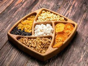 Bandeja de servicio de teca dividida Aperitivos de madera Plato de servicio Hogar 4 compartimentos Snack Plato de fruta seca Bandeja de dulces - Product Image 5