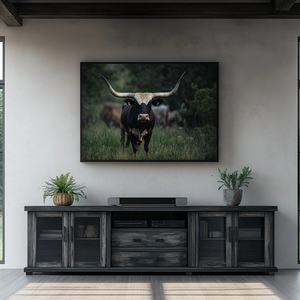 Meuble TV rustique en bois avec armoires de rangement et tiroirs, console multimédia longue pour salon - Product Image 4