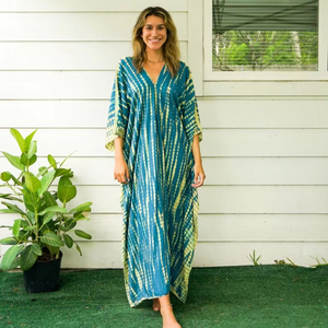 Women's Plus Size V-Neck Tassel Tie Dye <b>Kaftan</b> Boho Abaya Casual Dresses Ankle-Length <b>Summer</b> Swimwear - Product Image 1