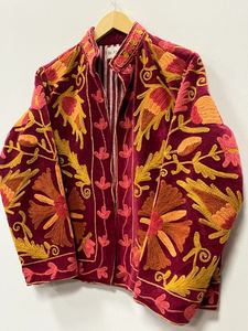 Women's Suzani Embroidery Bomber Jacket Casual Medium Floral Boho Style Street Fashion 100% Cotton Velvet - Product Image 5