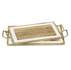 Bandeja de madera de tamaño y forma personalizados de la mejor calidad con mango de bandeja de plata para servicio de madera decorativa de hotel - Product Image 2