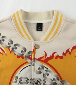 2025 nouvelles vestes pour hommes veste de Baseball avec crâne feu imprimé décontracté à manches longues et épaule tombante 100% Polyester coupe ample - Product Image 3