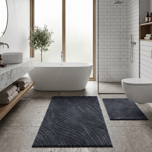 Lanya Grey Recycled Cotton Yarn Dyed Jacquard Woven Luxury Bath Rug <b>Set</b> for Home Hotel Office 40x60cm+60x100cm - Made In Turkey - Product Image 3