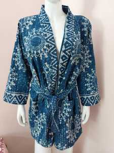 Ropa de fiesta para mujer de alta calidad, chaqueta acolchada Kantha, hermoso abrigo Kimono con estampado, cinturón, longitud Midi, hermoso abrigo Natural - Product Image 4