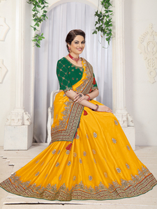 Trendmalls - Sari de Satén Color Limón para Mujer, Pieza de Blusa Sin Coser (K919-Amarillo), Ropa India y Pakistaní, Estilo Fiesta, Boda - Product Image 2