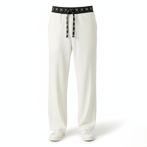 2024 été hommes léger respirant écologique décontracté mi-taille cordon fermeture jambe large peigné tissu 100% pantalon - Product Image 3