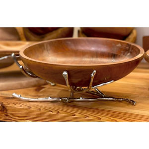 Elégant bol à salade en bois écologique Branche unique Centre de table décoratif pour la maison avec support en métal pour table à manger - Product Image 1