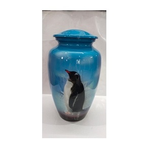 Urnes de crémation en aluminium d'image de pingouin de couleur bleue pour des cendres humaines - Product Image 1