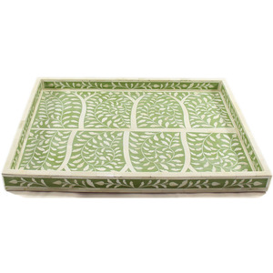 Green Bone Inlay Decorative Serving Tray for <b>Coffee</b> <b>Table</b> Ottoman | Premium Handmade Wooden Tray Home Decor Gift Luxury Stylish - Product Image 1