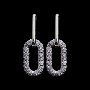 Boucles d'oreilles créoles en diamant en or 14 carats pour femmes 0.74CTW diamants naturels taille ronde conception de goutte de lien ovale avec réglage pavé - Product Image 5