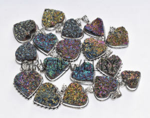 Wholesale Lot Handmade Ethnic 925 Sterling Silver Pendants Natural Coated Druzy <b>Heart</b> Gemstone for Engagement Wedding Party Gift - Product Image 5