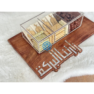 Nuevo último diseño hecho a mano Chocolate madera brillante Madre de la perla bandejas de incrustaciones árabe Ramadán Madre de la perla bandejas - Product Image 5