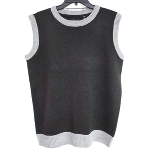 Gilet sans manches en acrylique pour homme, tricoté au crochet, 5 fils, avec motif uni, col et ourlet contrastés - Product Image 1