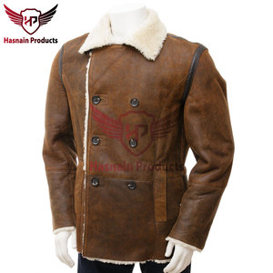 Timeless Style Warmth Men's Tan Shearling Sheepskin Peacoat-Diseño clásico para la comodidad y durabilidad del invierno - Product Image 3
