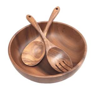 Bol rond en bois naturel fabriqué à la main avec cuillère ustensiles de cuisine écologiques taille personnalisable fabriqué au Vietnam en gros - Product Image 1