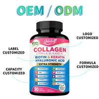 Capsule de collagène à marque privée, produit de beauté, vente chaude sur Amazon, vitamines, biotine et kératine, capsule d'acide hyaluronique