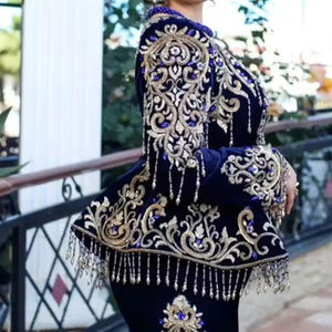 IMPRESIONANTE BORDADO ZARI AZUL MARINO LEHENGACHOLI EMBELLEZADO CRISTAL CUENTAS PIEDRAS DABKA TRABAJO - Product Image 3