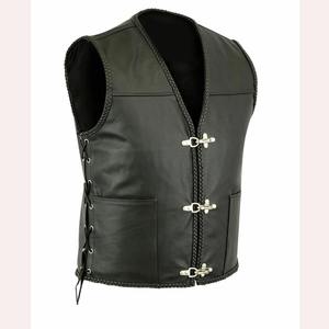 Gilets décontractés pour hommes en cuir véritable fabriqués en noir, style poche, style classique, gilets en cuir - Product Image 1
