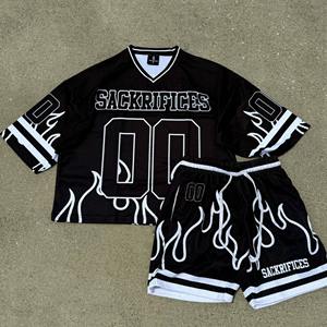 Ensemble de maillots et shorts de football américain en maille respirante pour hommes, style streetwear tendance, imprimé personnalisé, coton, 2026 - Product Image 1