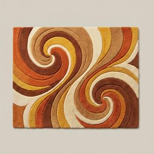 Hand Tufted High Pile Retro Abstract Wool Area Rug | Mid Century Modern Swirl Living Room <b>Carpet</b> in Orange Mustard - Product Image 2